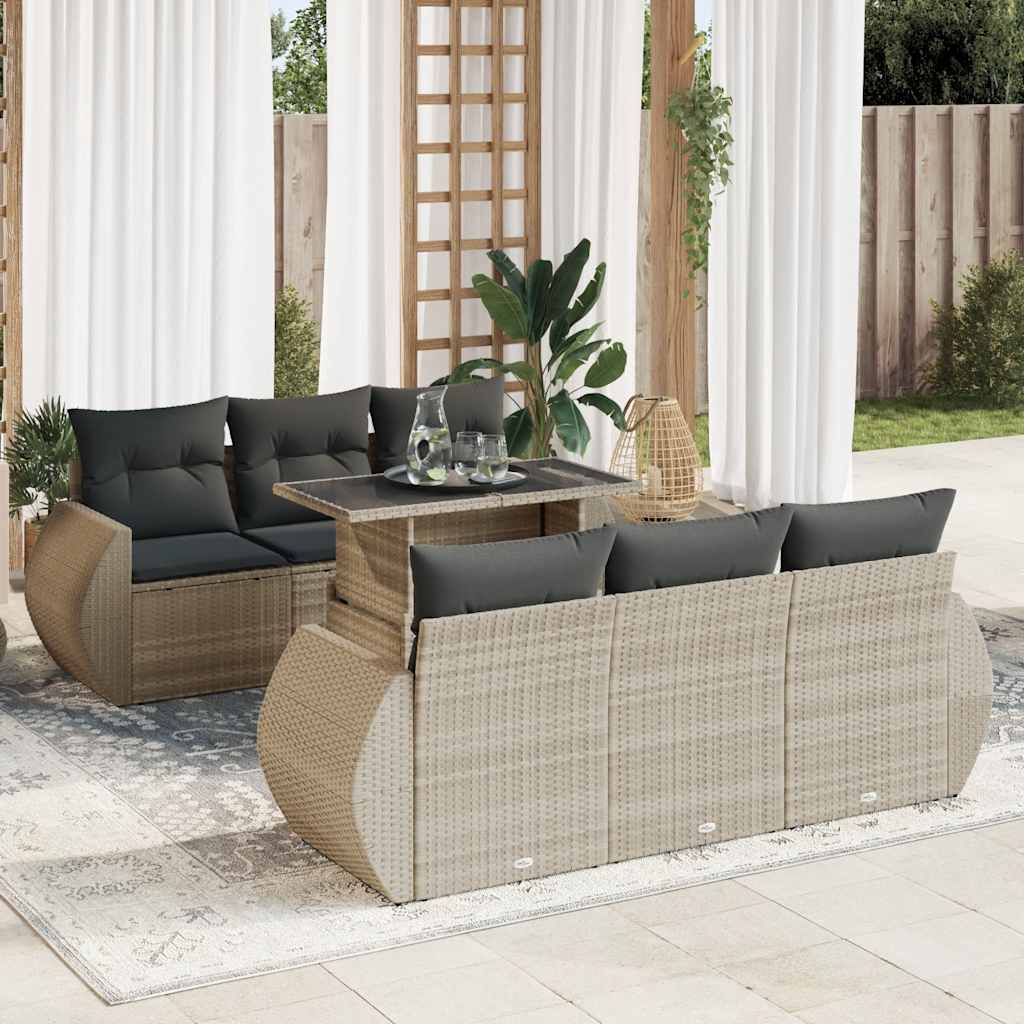 Set Divani da Giardino 7pz con Cuscini Grigio Chiaro Polyrattan - homemem39
