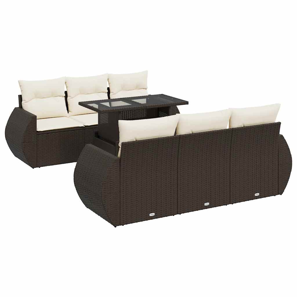 Set Divani da Giardino 7 pz con Cuscini Marrone in Polyrattan - homemem39