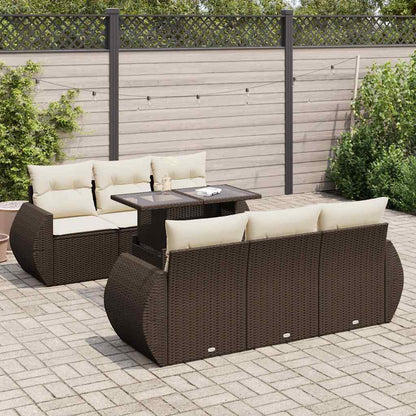 Set Divani da Giardino 7 pz con Cuscini Marrone in Polyrattan | homemem39