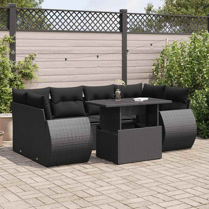 Set Divani da Giardino con Cuscini 7pz Nero Polyrattan | homemem39