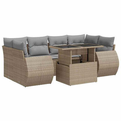 Set Divani da Giardino 7 pz con Cuscini Beige in Polyrattan | homemem39