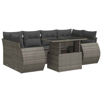 Set Divani da Giardino 7 pz con Cuscini Grigio in Polyrattan | homemem39