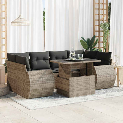 Set Divani da Giardino 7 pz con Cuscini Grigio in Polyrattan | homemem39