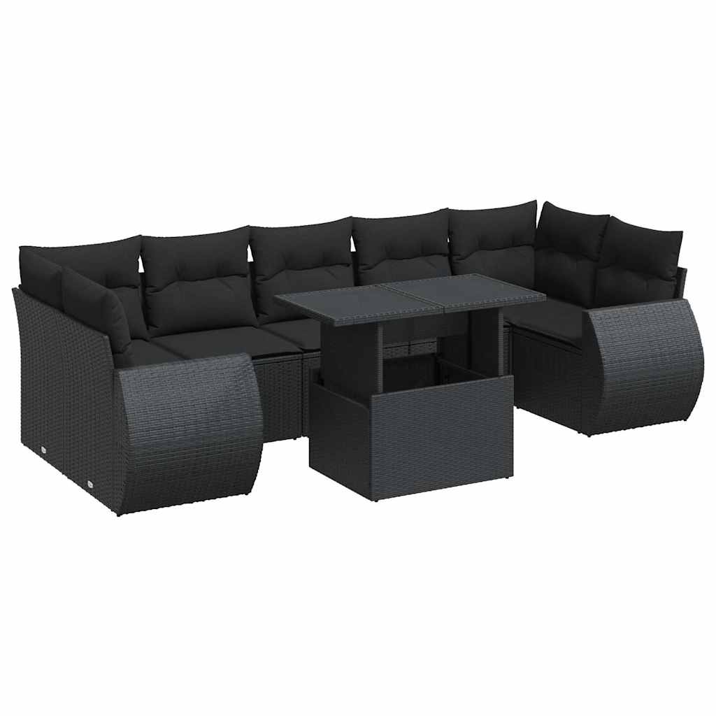 Set Divani da Giardino con Cuscini 8 pz Nero in Polyrattan | homemem39