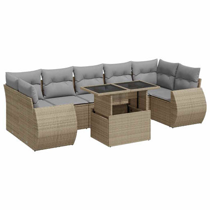 Set Divano da Giardino 8 pz con Cuscini Beige in Polyrattan | homemem39