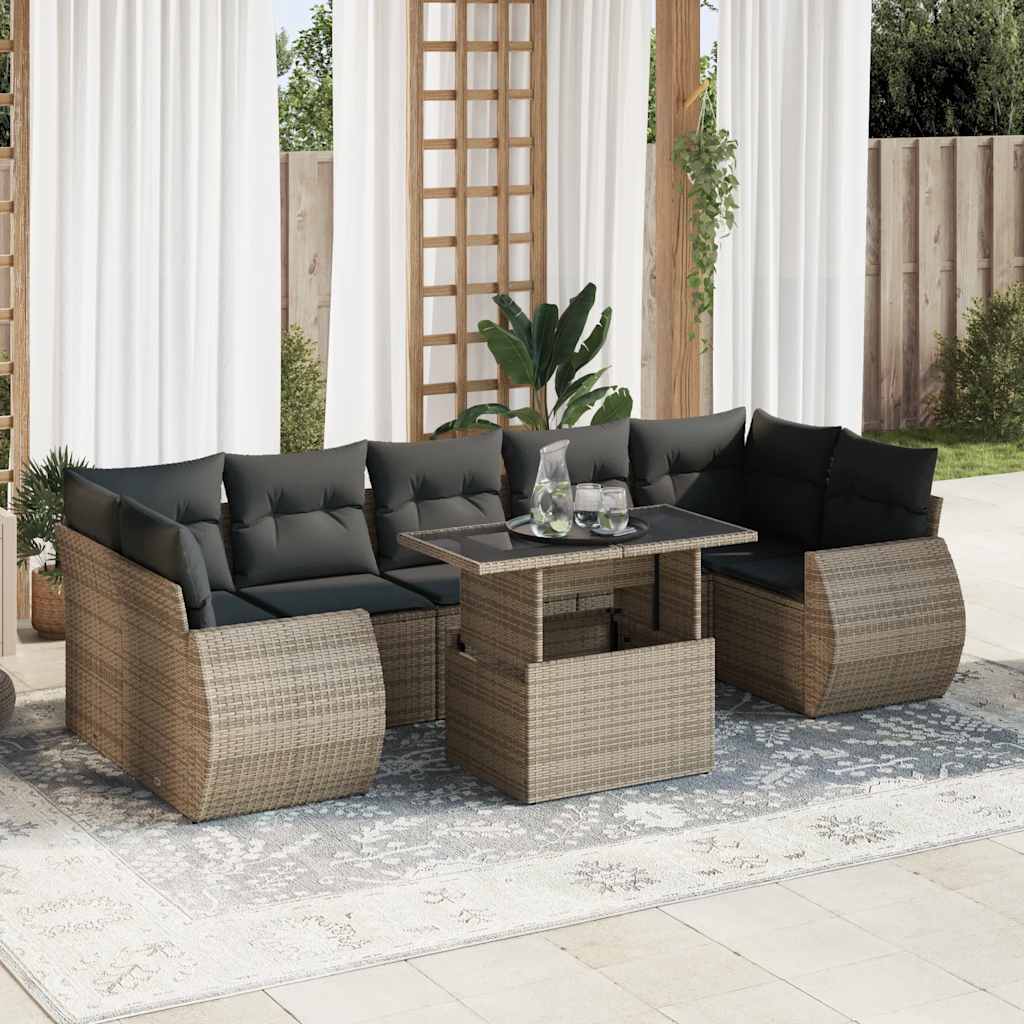 Set Divano da Giardino 8 pz con Cuscini Grigio in Polyrattan | homemem39