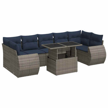 Set Divano da Giardino 8pz con Cuscini Grigio Polyrattan Acacia | homemem39