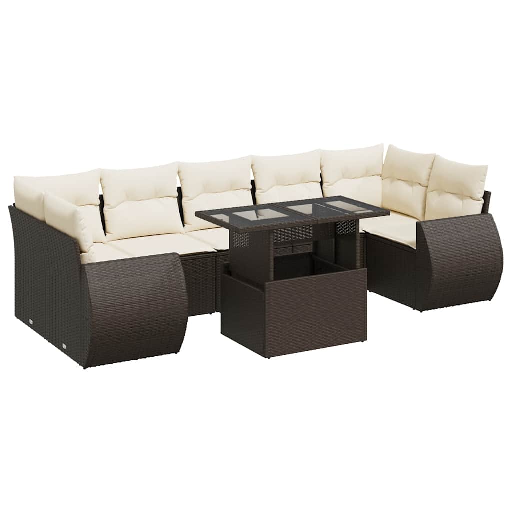 Set Divani da Giardino 8 pz con Cuscini Marrone in Polyrattan | homemem39