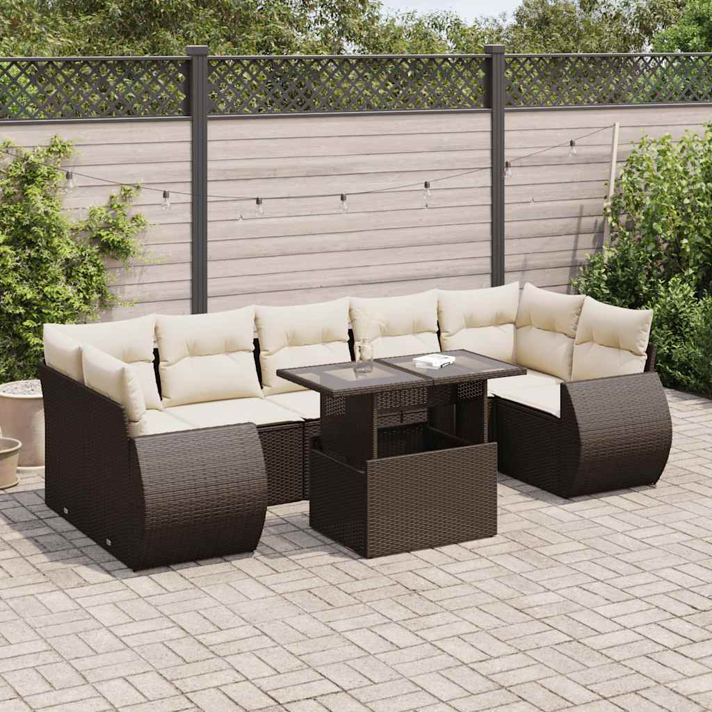 Set Divani da Giardino 8 pz con Cuscini Marrone in Polyrattan | homemem39