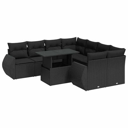 Set Divani da Giardino 9 pz con Cuscini Nero in Polyrattan | homemem39