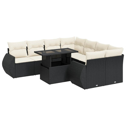 Set Divani da Giardino 9 pz con Cuscini Nero in Polyrattan | homemem39