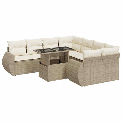 Set Divano da Giardino 9 pz con Cuscini Beige in Polyrattan | homemem39