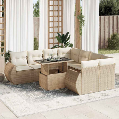Set Divano da Giardino 9 pz con Cuscini Beige in Polyrattan | homemem39
