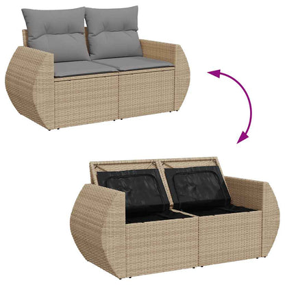 Set Divano da Giardino 9 pz con Cuscini Beige in Polyrattan