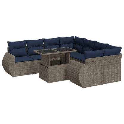 Set Divano da Giardino 9pz con Cuscini Grigio Polyrattan Acacia | homemem39