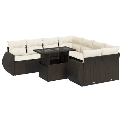 Set Divani da Giardino 9pz con Cuscini Marrone in Polyrattan | homemem39