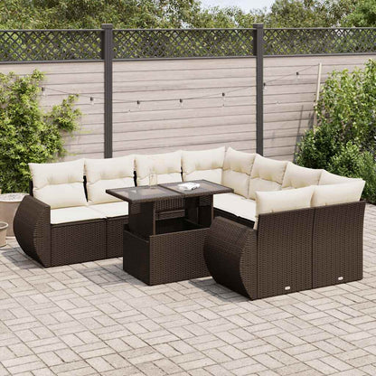 Set Divani da Giardino 9pz con Cuscini Marrone in Polyrattan | homemem39