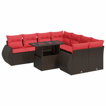 Set Divani Giardino 9 pz con Cuscini Marrone Polyrattan Acacia | homemem39