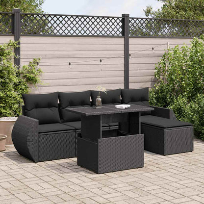 Set Divano da Giardino 6 pz con Cuscini Nero in Polyrattan | homemem39
