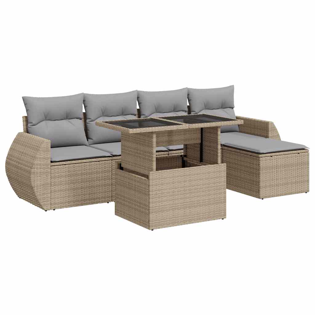 Set Divano da Giardino 6 pz con Cuscini Beige in Polyrattan | homemem39