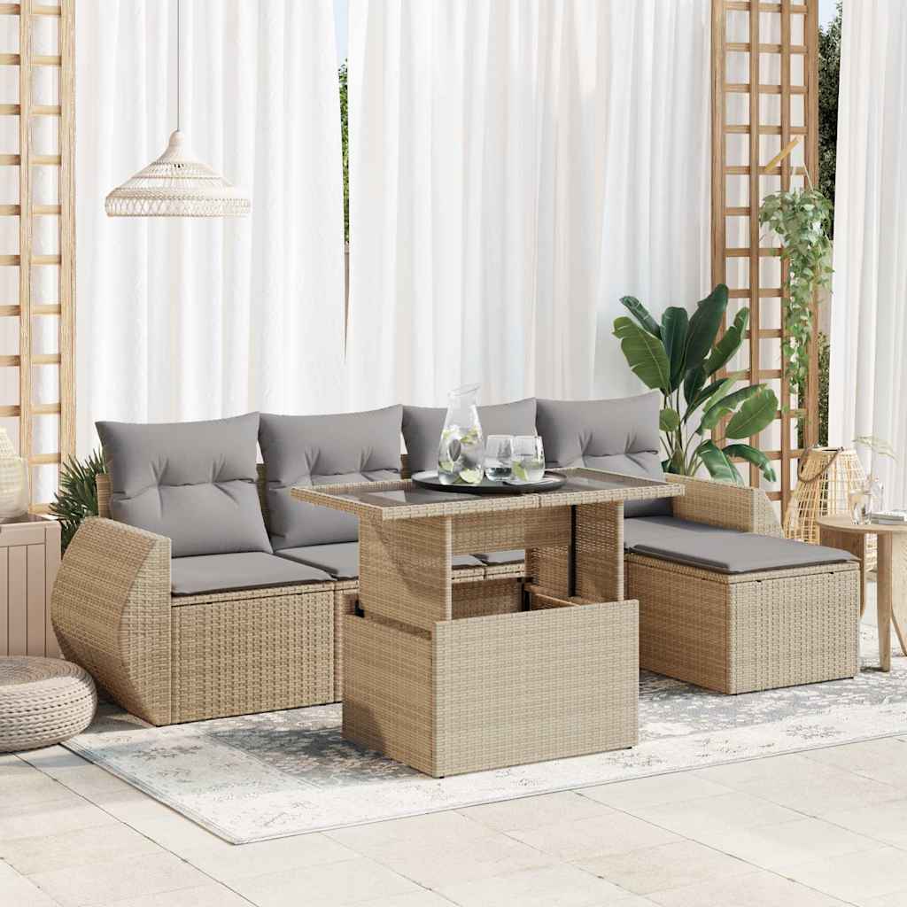 Set Divano da Giardino 6 pz con Cuscini Beige in Polyrattan | homemem39