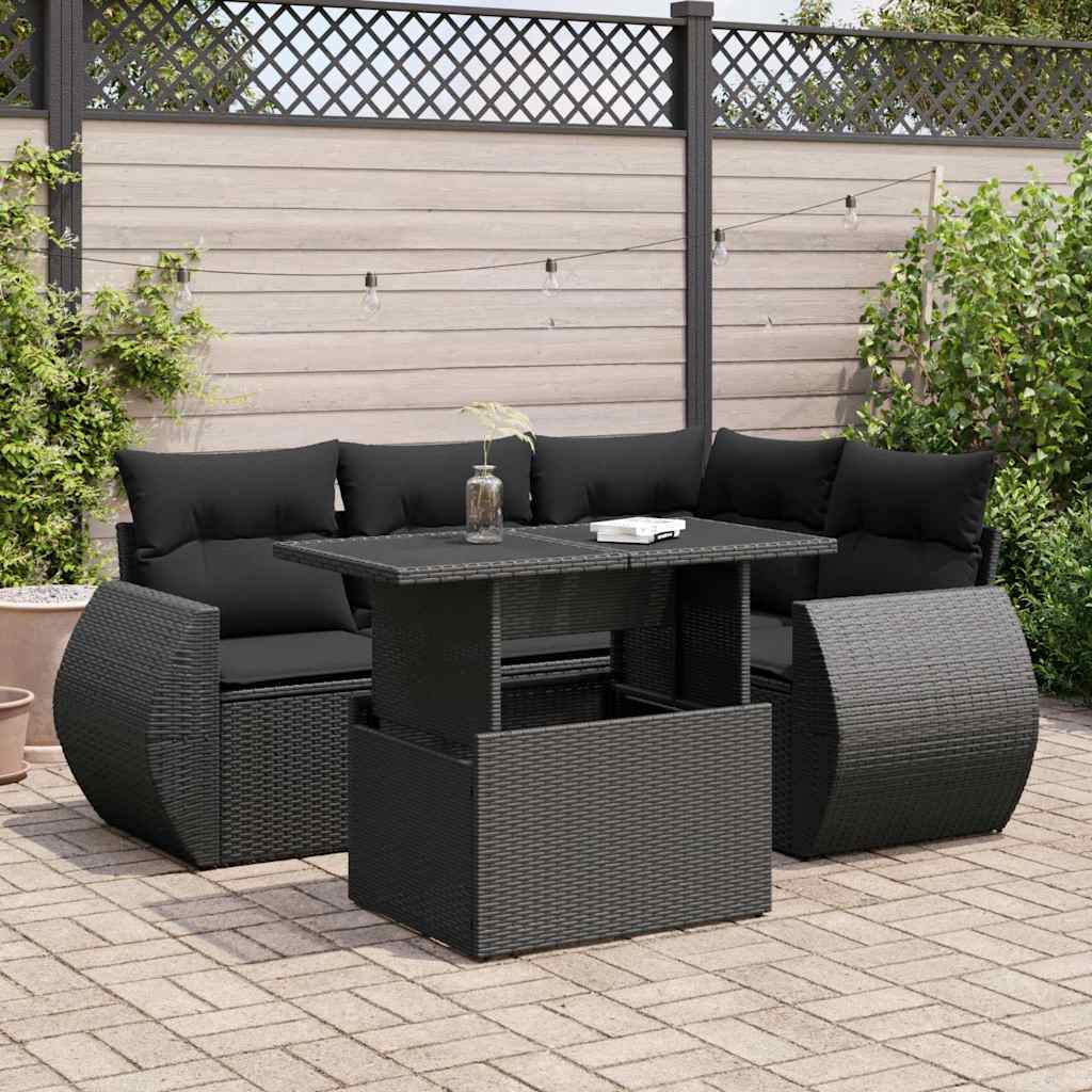 Set Divani da Giardino 5 pz con Cuscini in Polyrattan Nero | homemem39