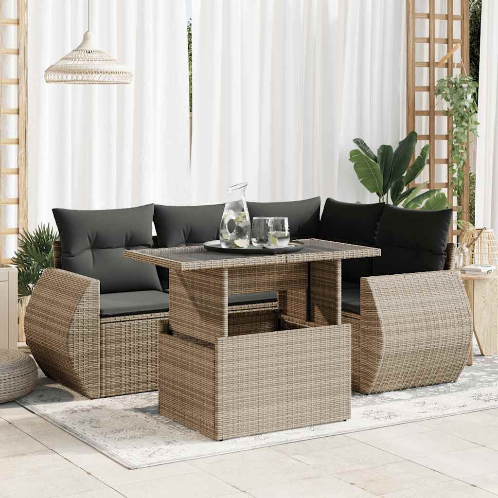 Set Divano da Giardino 5 pz con Cuscini Grigio in Polyrattan