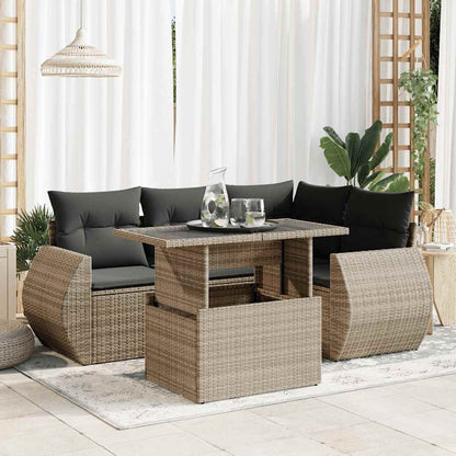 Set Divano da Giardino 5 pz con Cuscini Grigio in Polyrattan