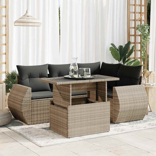 Set Divano da Giardino 5 pz con Cuscini Grigio in Polyrattan