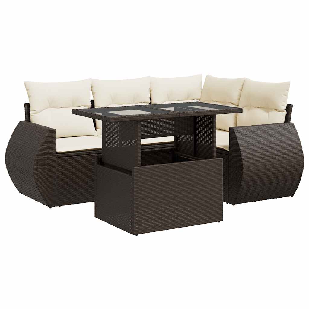 Set Divano da Giardino 5 pz con Cuscini Marrone in Polyrattan | homemem39