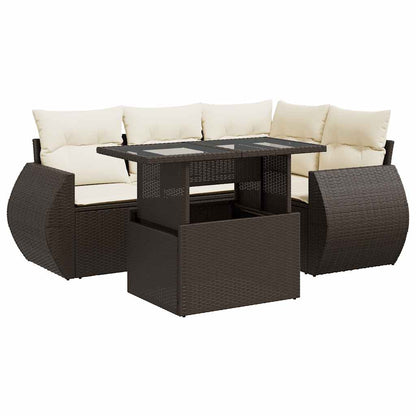 Set Divano da Giardino 5 pz con Cuscini Marrone in Polyrattan | homemem39