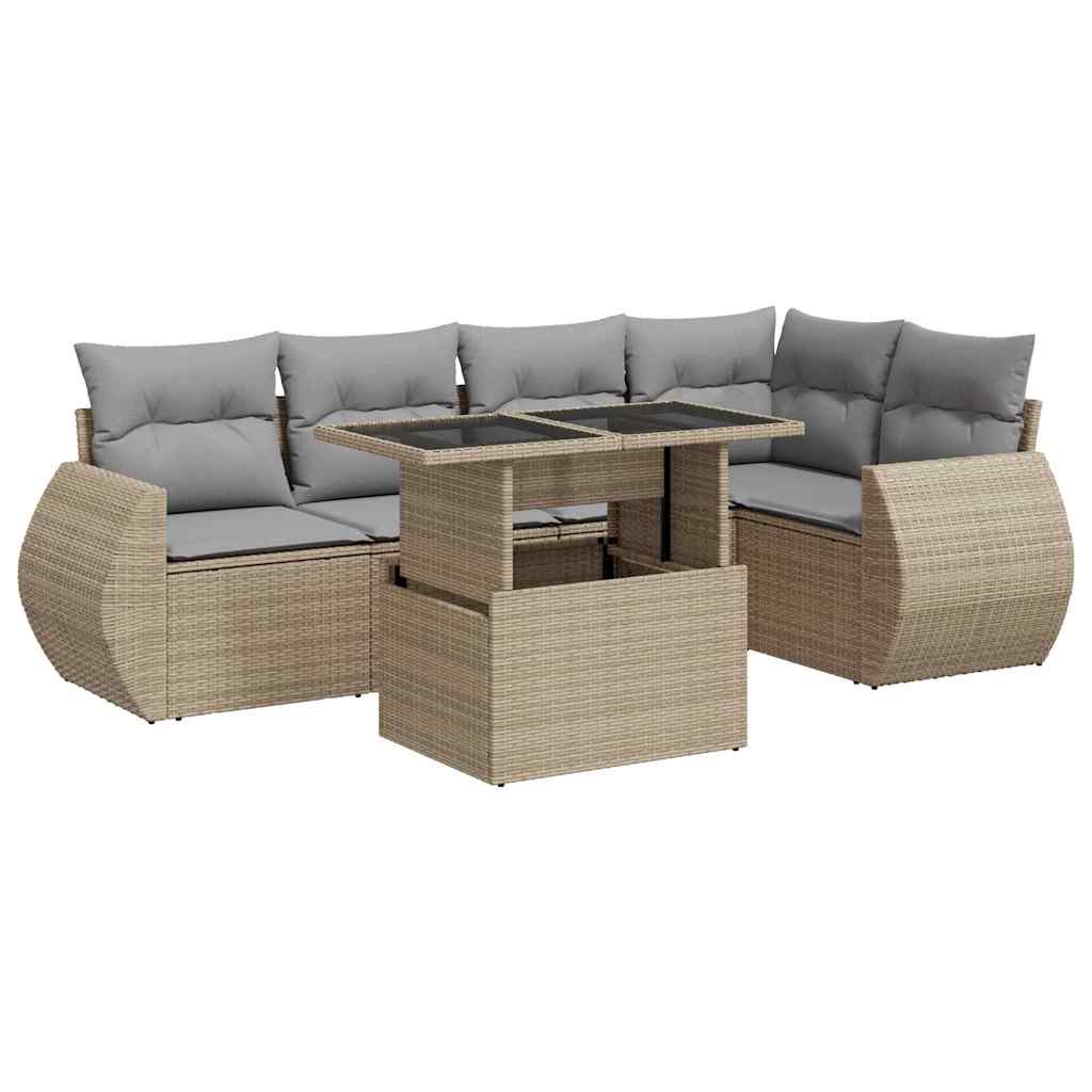 Set Divano da Giardino 6 pz con Cuscini Beige in Polyrattan | homemem39