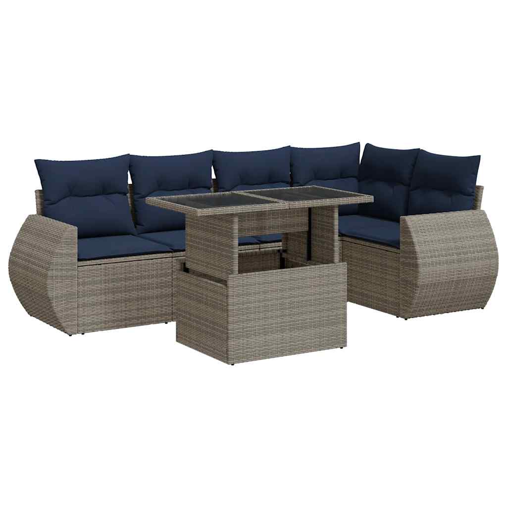 Set Divano da Giardino 6pz con Cuscini Grigio Polyrattan Acacia | homemem39