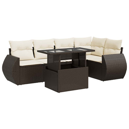Set Divano da Giardino 6 pz con Cuscini Marrone in Polyrattan | homemem39