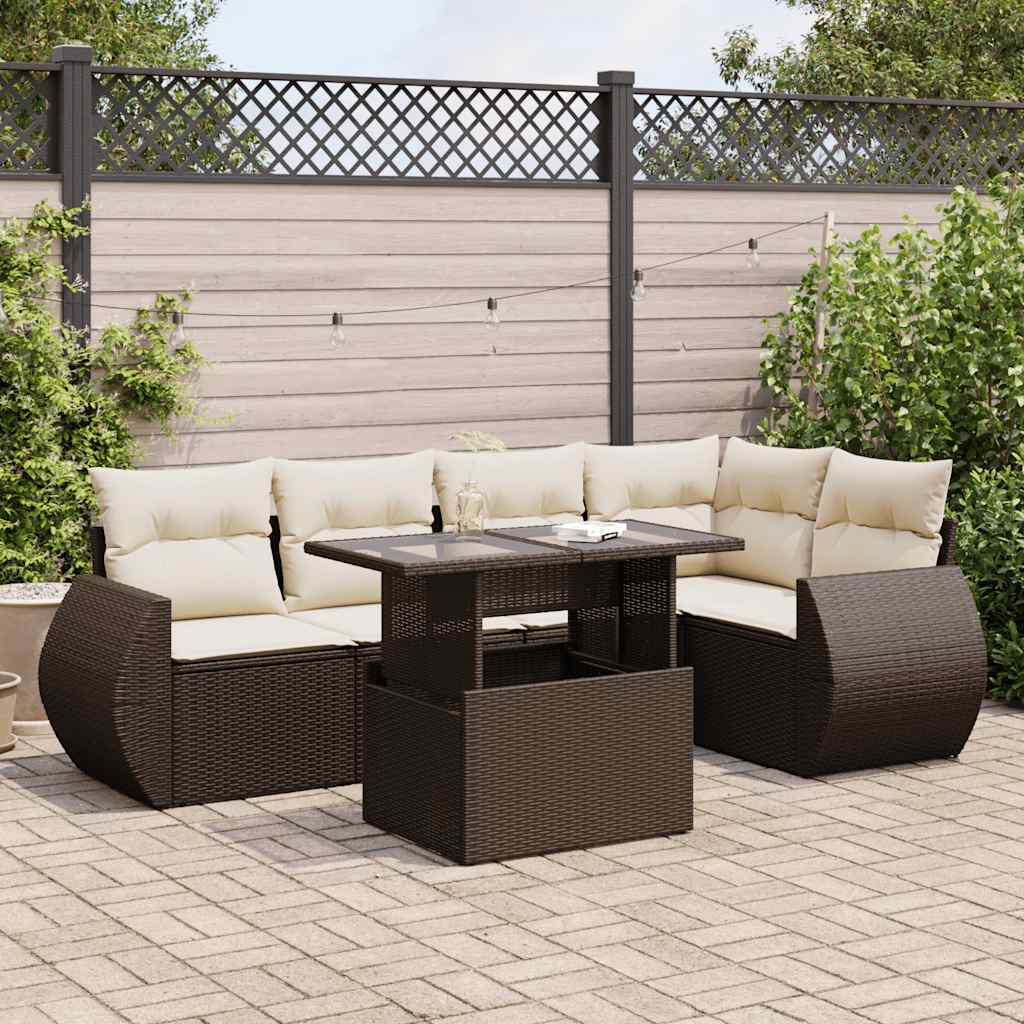 Set Divano da Giardino 6 pz con Cuscini Marrone in Polyrattan | homemem39