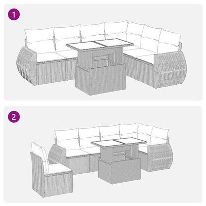 Set Divani da Giardino 7 pz con Cuscini Beige in Polyrattan | homemem39