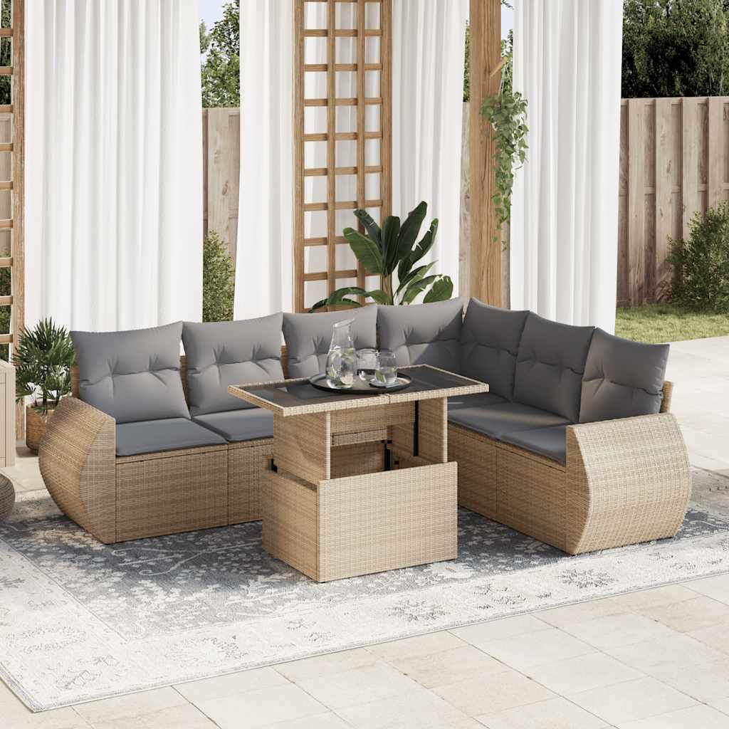 Set Divani da Giardino 7 pz con Cuscini in Polyrattan