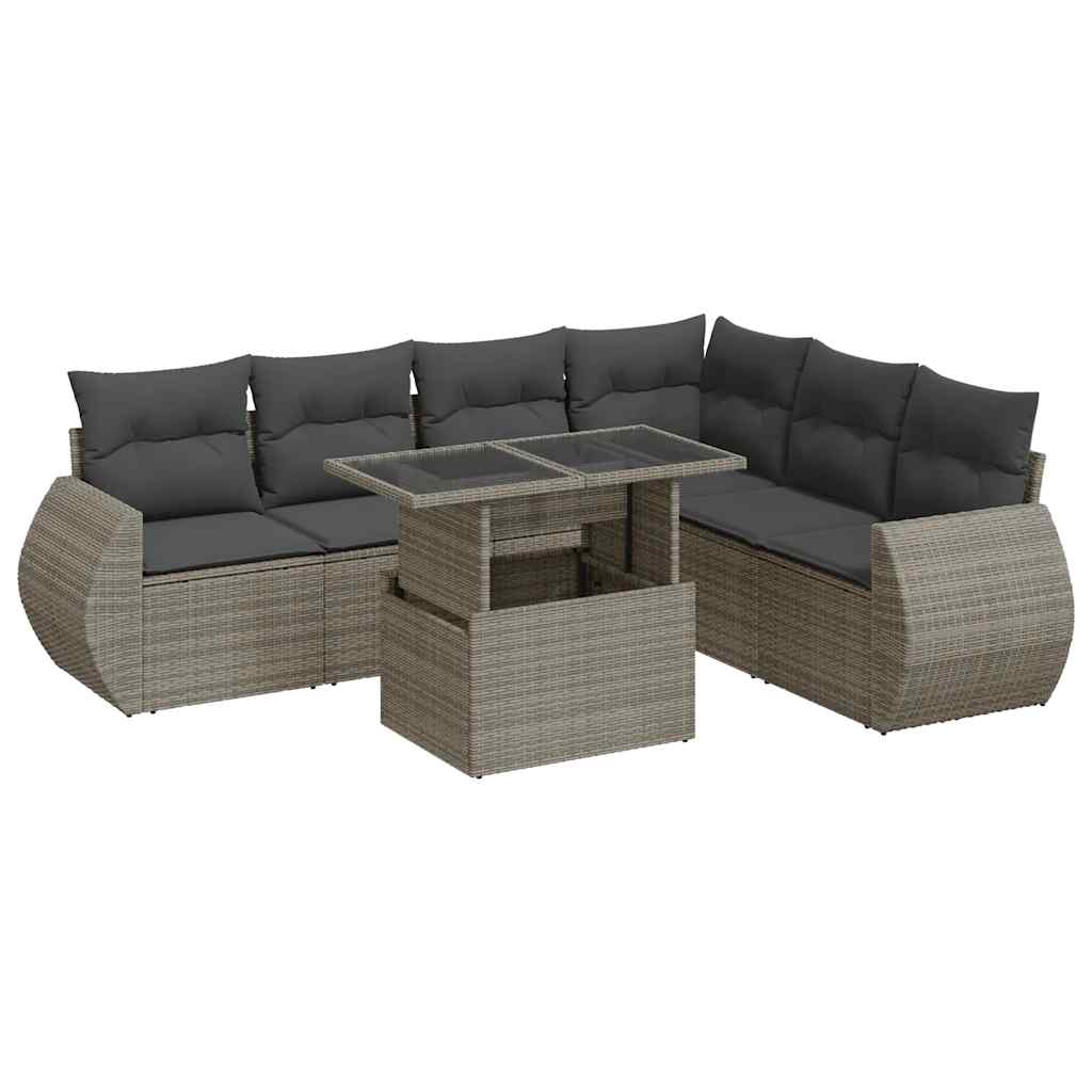 Set Divani da Giardino 7 pz con Cuscini Grigio in Polyrattan | homemem39