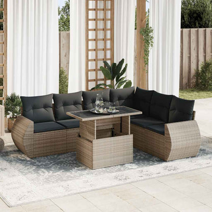 Set Divani da Giardino 7 pz con Cuscini Grigio in Polyrattan | homemem39