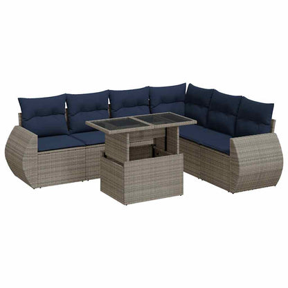 Set Divani da Giardino 7pz con Cuscini Grigio Polyrattan Acacia | homemem39
