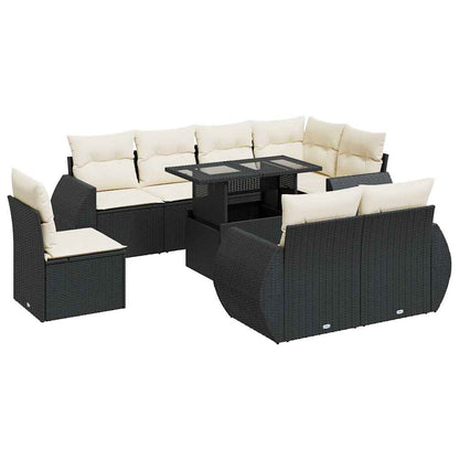 Set Divani da Giardino 9 pz con Cuscini Nero in Polyrattan - homemem39
