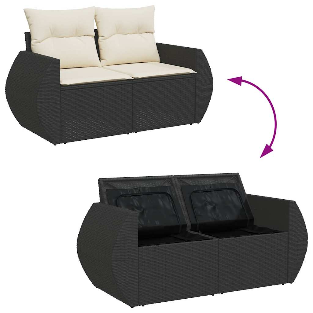 Set Divani da Giardino 9 pz con Cuscini Nero in Polyrattan - homemem39