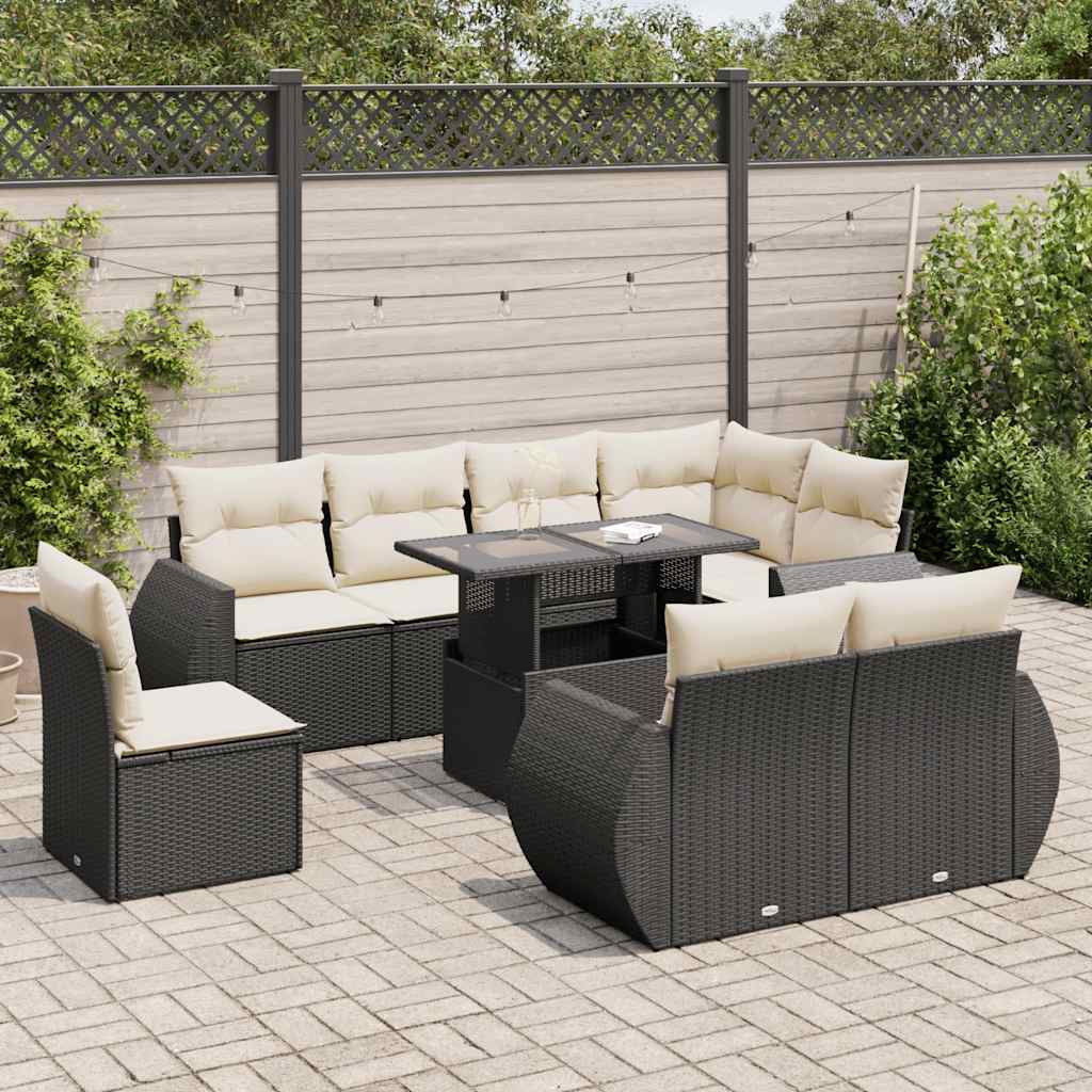 Set Divani da Giardino 9 pz con Cuscini Nero in Polyrattan - homemem39