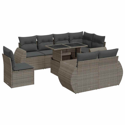 Set Divano da Giardino 9 pz con Cuscini Grigio in Polyrattan