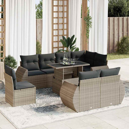 Set Divano da Giardino 9 pz con Cuscini Beige in Polyrattan