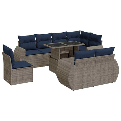Set Divano da Giardino 9pz con Cuscini Grigio Polyrattan Acacia | homemem39