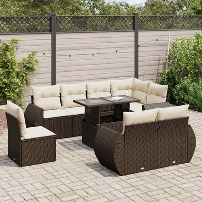 Set Divani da Giardino 9pz con Cuscini Marrone in Polyrattan | homemem39