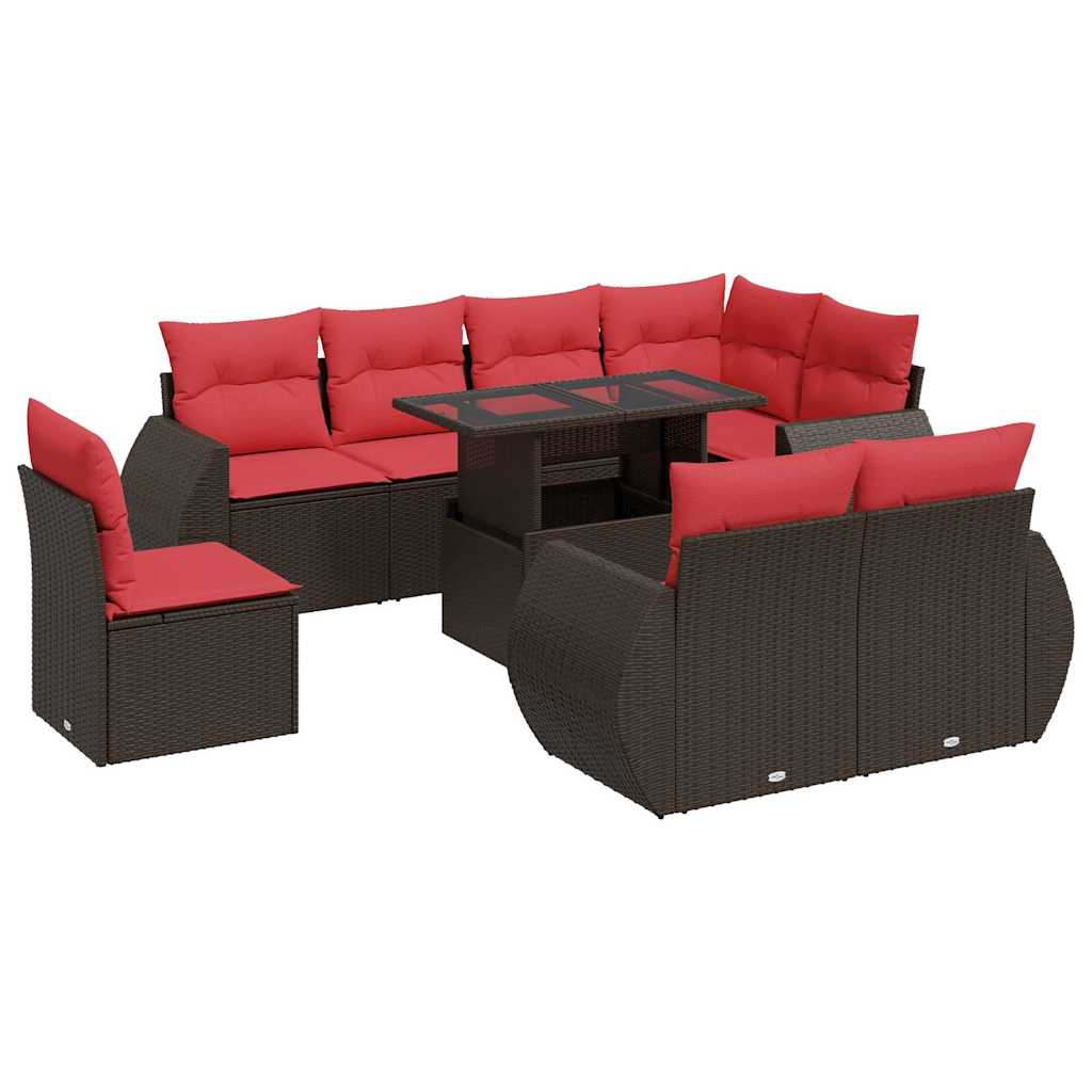 Set Divani Giardino 9 pz con Cuscini Marrone Polyrattan Acacia