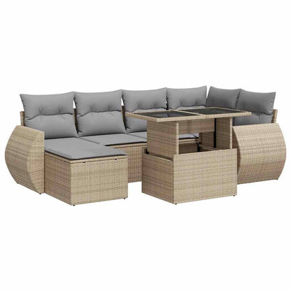 Set Divani da Giardino 7 pz con Cuscini Beige in Polyrattan | homemem39