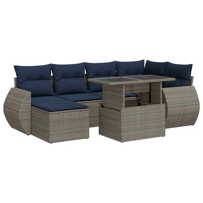 Set Divani da Giardino 7pz con Cuscini Grigio Polyrattan Acacia | homemem39
